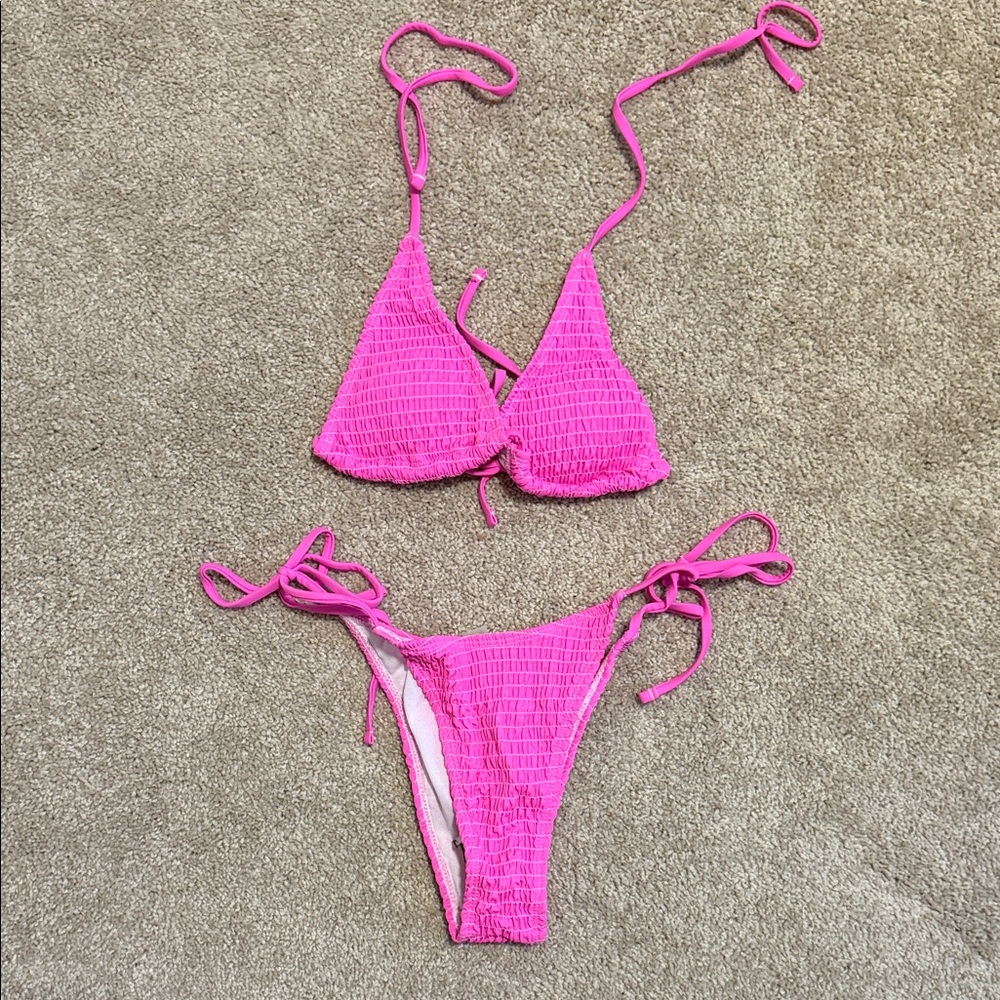 Pink Textured Bikini Set
